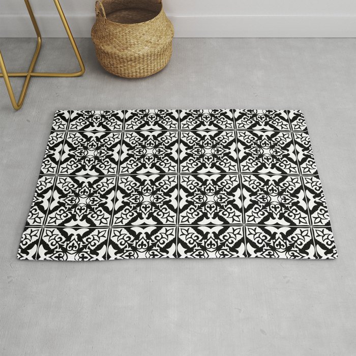 Moroccan Tile Pattern In Black And White Rug By Mmgladn10