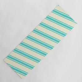 [ Thumbnail: Beige and Turquoise Colored Lined/Striped Pattern Yoga Mat ]