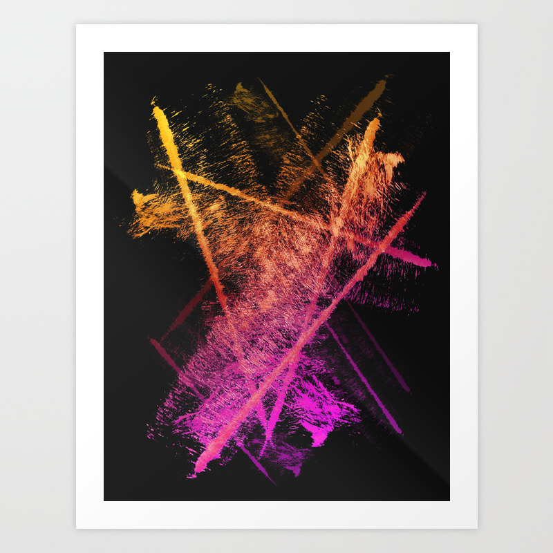 Warm Colorful Abstract Brushstrokes On Black Background Art Print
