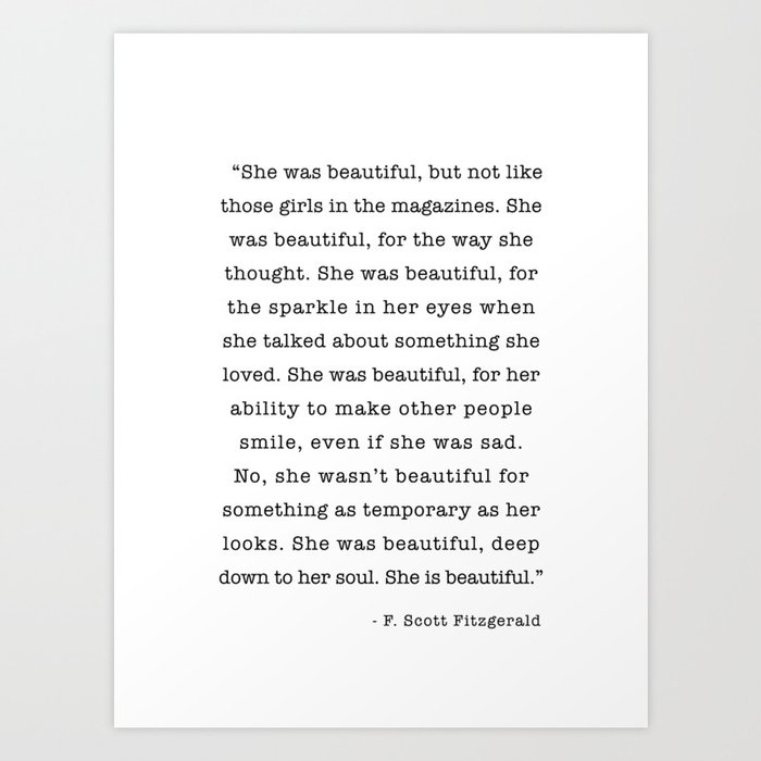 She Was Beautiful F Scott Fitzgerald Poem Art Print