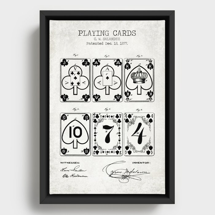 Playing cards old patent Framed Canvas
