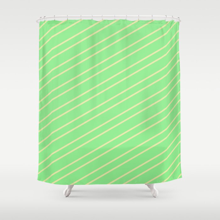 Light Green & Pale Goldenrod Colored Lined Pattern Shower Curtain