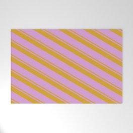 [ Thumbnail: Goldenrod & Plum Colored Stripes Pattern Welcome Mat ]