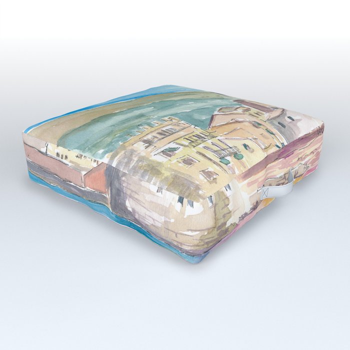Rapallo Sea Front with Harbour Castle and Sun Reflections Outdoor Floor Cushion