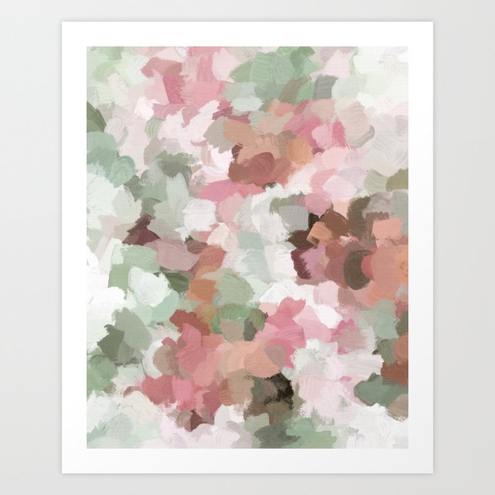 Sage Mint Green Fuchsia Blush Pink Abstract Flower Wall Art Springtime Painting Print Modern Wall Art Print By Rachelelise Society6
