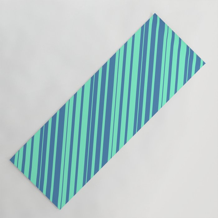 Blue & Aquamarine Colored Striped/Lined Pattern Yoga Mat