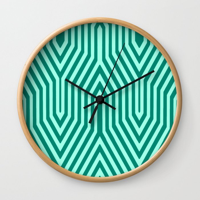 Art Deco Architectural Geometric, Turquoise and Aqua Wall Clock