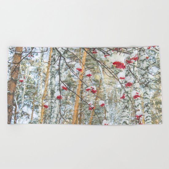 Winter Rowan and birchs Beach Towel