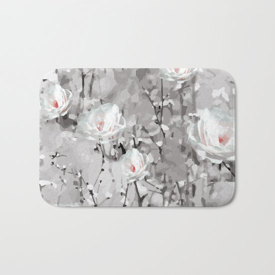 White Snow Flowers Bath Mat