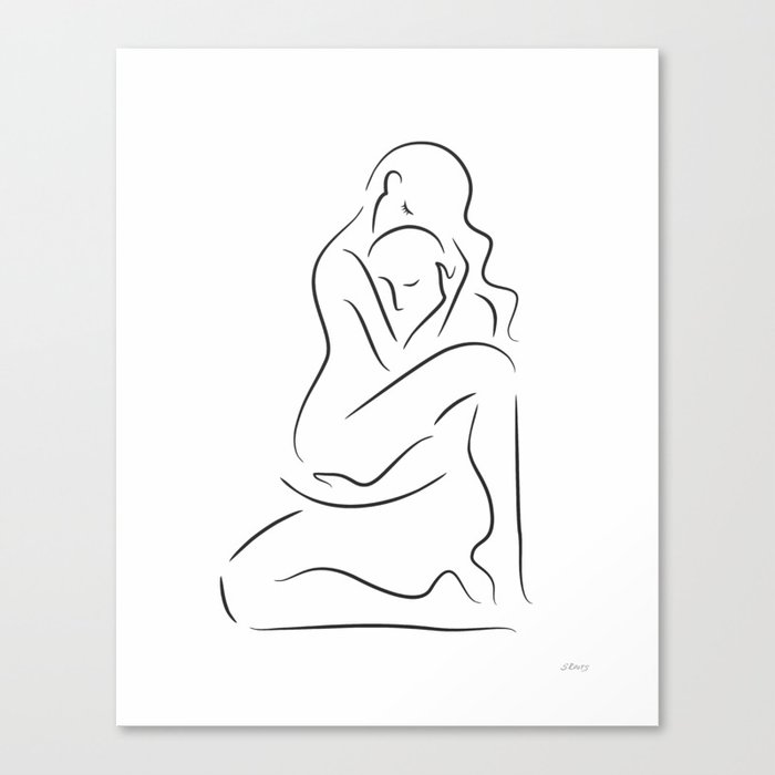 Minimalist lovers art print. Erotic line drawing sketch for bedroom. Canvas Print