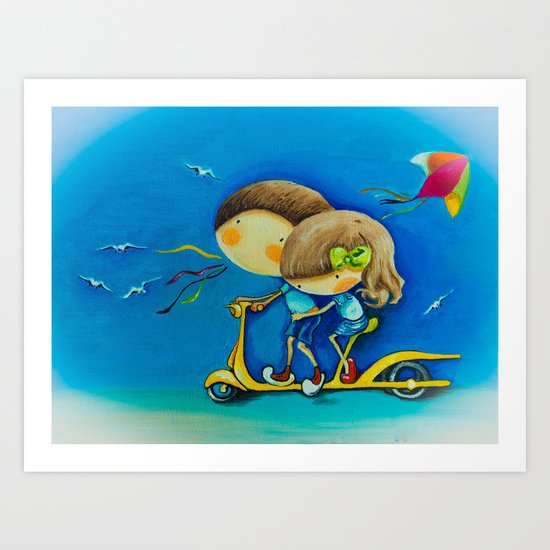 kids on the scooter Art Print