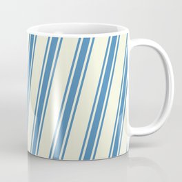 [ Thumbnail: Beige and Blue Colored Pattern of Stripes Coffee Mug ]