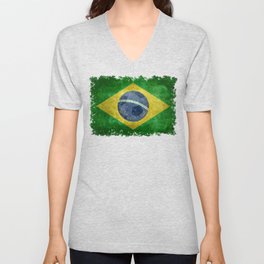 Flag of Brazil with football (soccer ball) retro style Unisex V-Neck