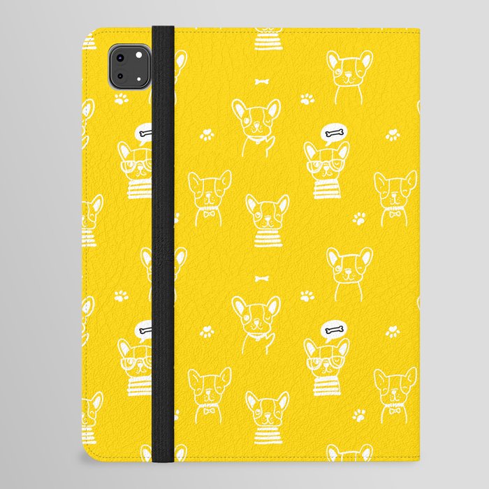 Yellow and White Hand Drawn Dog Puppy Pattern iPad Folio Case