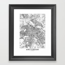 Amsterdam White Map Framed Art Print