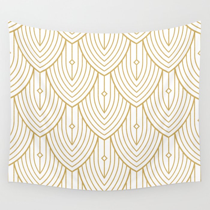 Gold and white art-deco pattern Wall Tapestry