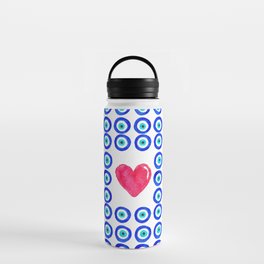Evil Eye Protected Heart white background Water Bottle