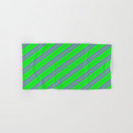 [ Thumbnail: Lime & Purple Colored Lined Pattern Hand & Bath Towel ]