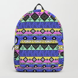 Ornament in the style of hippies 1. Backpack | Horizontal, Blue, Indian, Striped, Yellow, White, Pink, Mexican, Tribal, Graphicdesign 