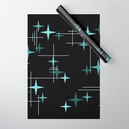 Mid Century Modern Stars Black Teal Wrapping Paper