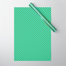 [ Thumbnail: Green & Cyan Colored Stripes Pattern Wrapping Paper ]