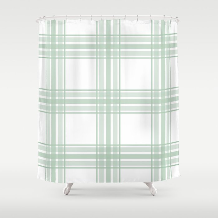 Farmhouse Plaid in Sage Green and White Shower Curtain