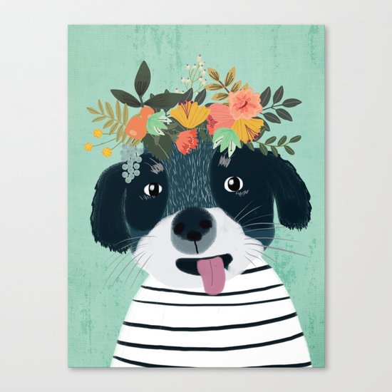 PUPPY DOGS WITH FLOWERS Canvas Print