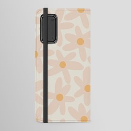 Daisy Time Retro Floral Pattern Pale Blush Pink and Mustard Android Wallet Case