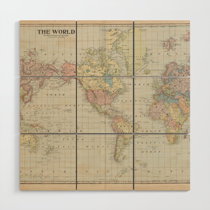 The World, Vintage Map Print from the Monarch Standard Atlas (1906) Wood Wall Art