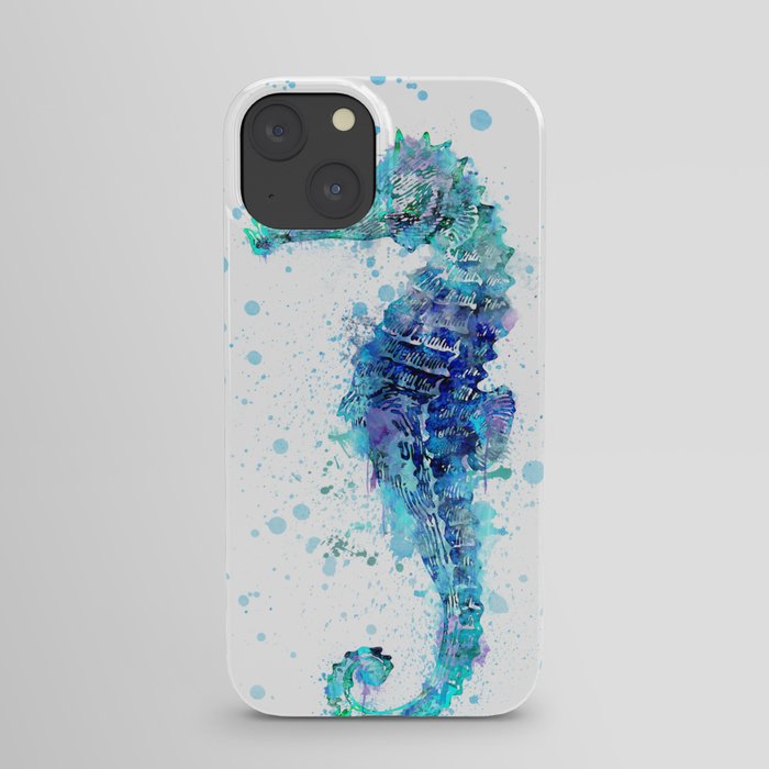 Blue Turquoise Watercolor Seahorse iPhone Case