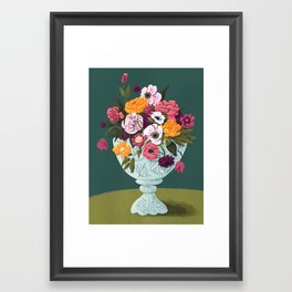 Saturated Springtime Flower Bouquet in Vintage Milk Glass Vase | Bold Colorful Floral Framed Art Print