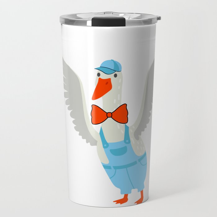 Cute White Goose Flapping Its Wings Travel Mug