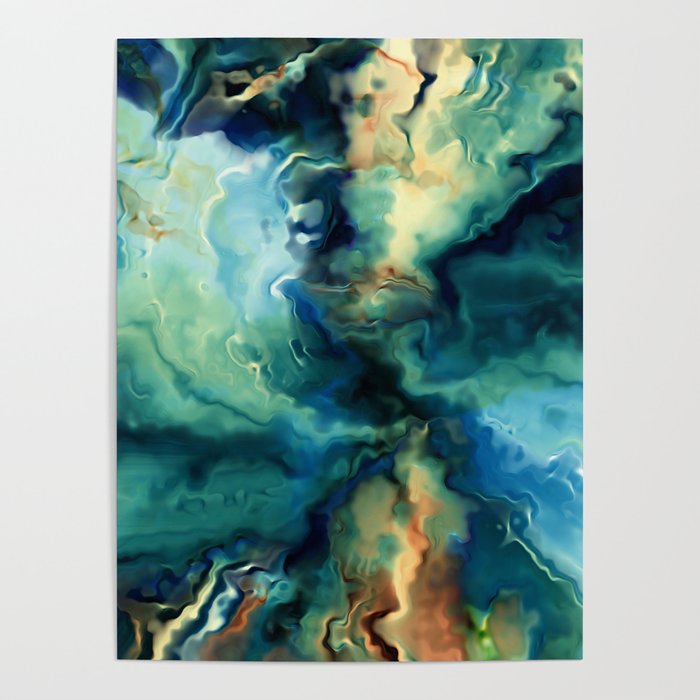 Marbled Ocean Abstract, Navy, Blue, Teal, Green Poster