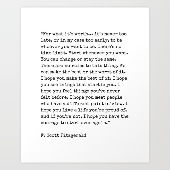 For What Its Worth | F. Scott Fitzgerald Quote Art Print