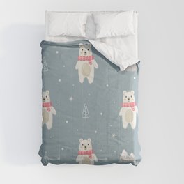 Christmas Seamless Pattern with Polar Bear Isolated on Blue Background Comforter