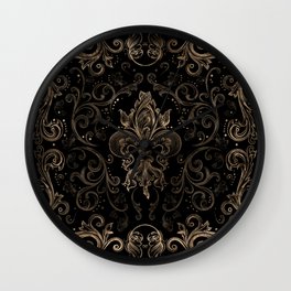 Fleur-de-lis ornament Black and Gold Wall Clock
