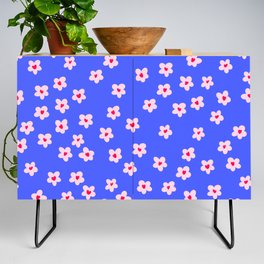 Cute Flowers with Hearts on Vibrant Blue Credenza