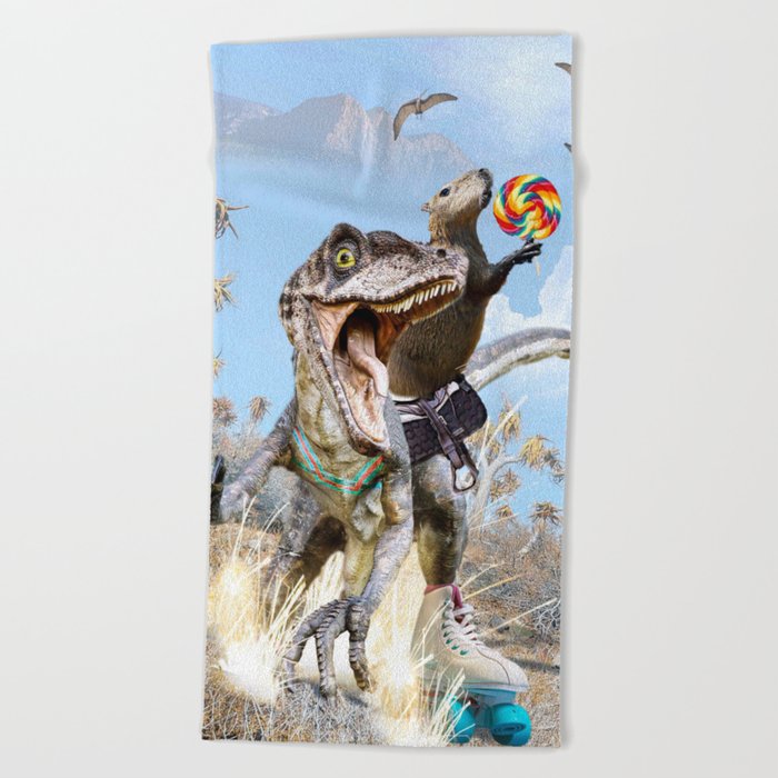 Capybara Riding Dinosaur Beach Towel