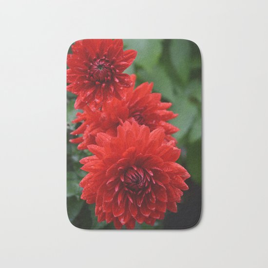 Fresh Rain Drops - Red Dahlia Bath Mat