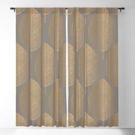 Charcoal Golden Leaves Elegant Geometric Pattern  Blackout Curtain