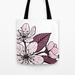 Pink Hand-drawn Cherry Blossoms with Burgundy Leaves Tote Bag