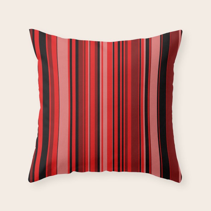 Red Black Stripes pattern Vertical Lines Design Throw Pillow by