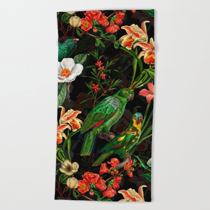 Vintage & Shabby Chic - Midnight Tropical Garden Beach Towel