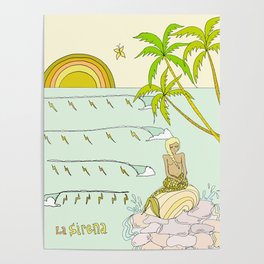 la sirena // mermaid of the sea costa rica // retro surf art by surfy birdy Poster