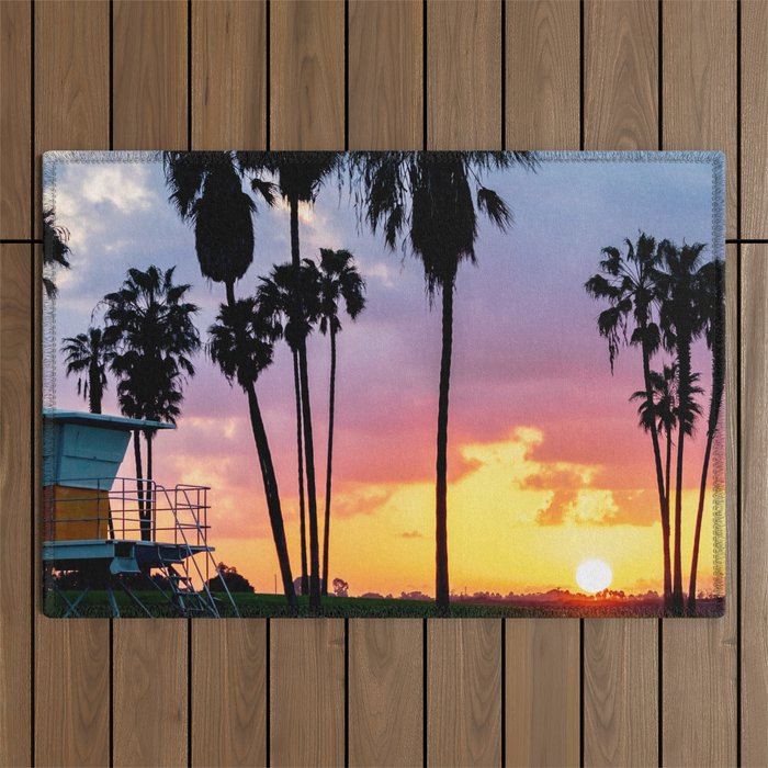 San Diego Sunset with Palm Trees Outdoor Rug
