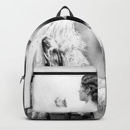 Ziegfeld Girl at her Dressing Table back stage, Paris black and white photograph Backpack