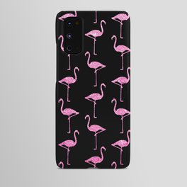 Pink Glitter Flamingo Pattern  |  Black Background Android Case