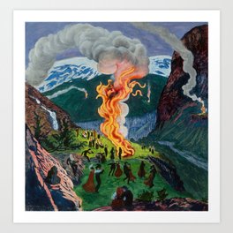 Astrup Nikolai (1880-1928) Midsummer Night Bonfire Art Print