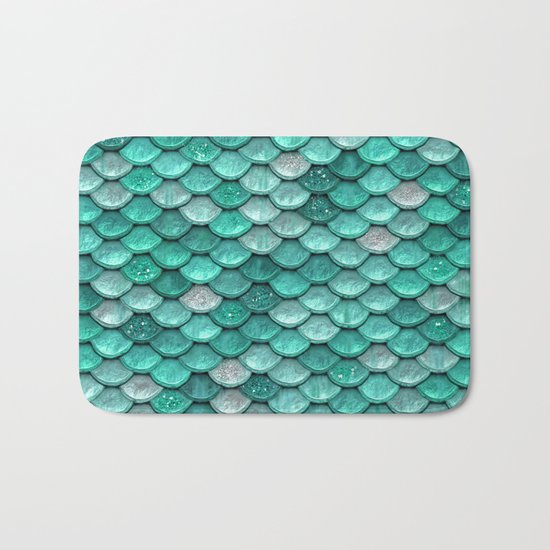 Aqua & mint mermaid glitter scales - Luxury Mermaid Scales Bath Mat