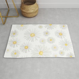 white daisy pattern watercolor Rug